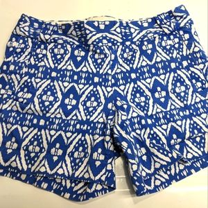 J Crew Long Shorts Size 0 City Fit Stretch Blue Pattern Geometric Floral Print